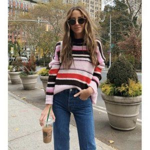 SOMETHING NAVY Pink Muted Striped Mohair Sweater